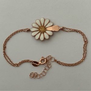925 Silver daisy bracelet cz initial handmade enamel 14k rose gold plated